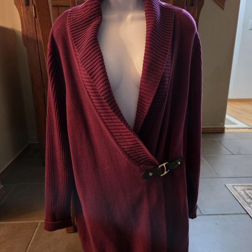 Charter Club Burgundy Cardigan with Buckle Detail